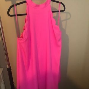 Fuchsia Pink Halter Swing Dress with Scallops